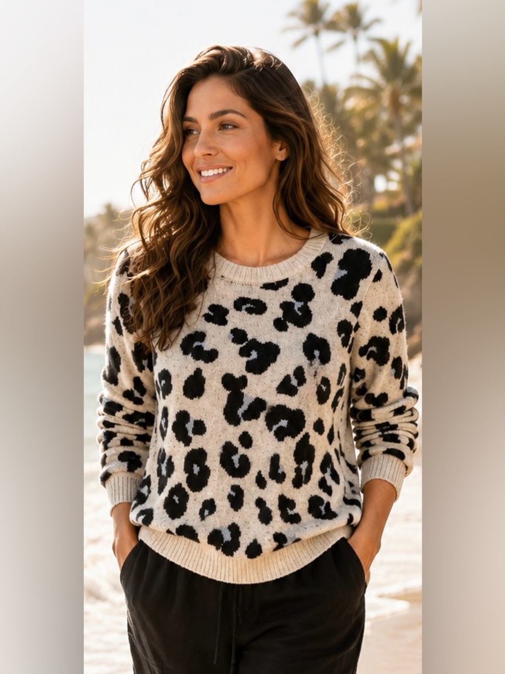 Ann Taylor Jacquard Leopard Print Wool Blend Crewneck Sweater Soft Preppy Career